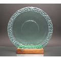Aqua Blue Bi-Textured Apollo Platter w/ Recycled Wood Base - Recycled Glass